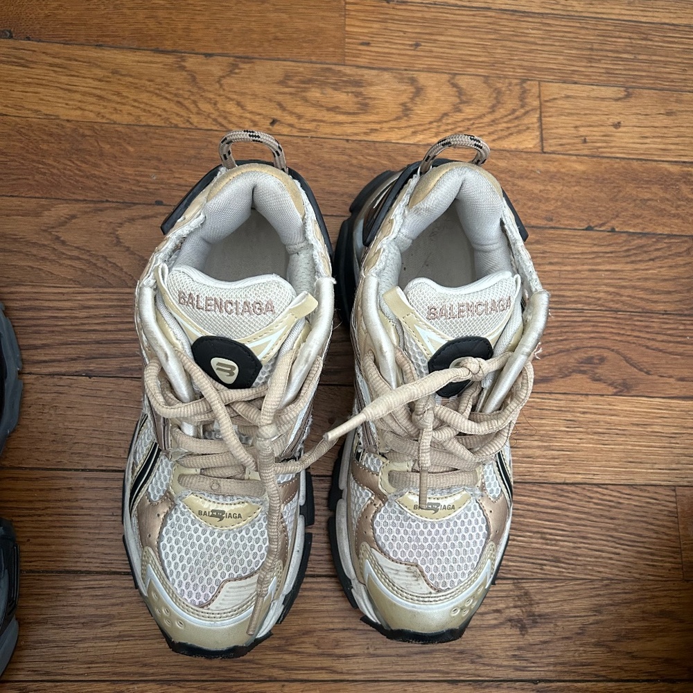 tan balenciaga sneakers (size 6 in women’s)